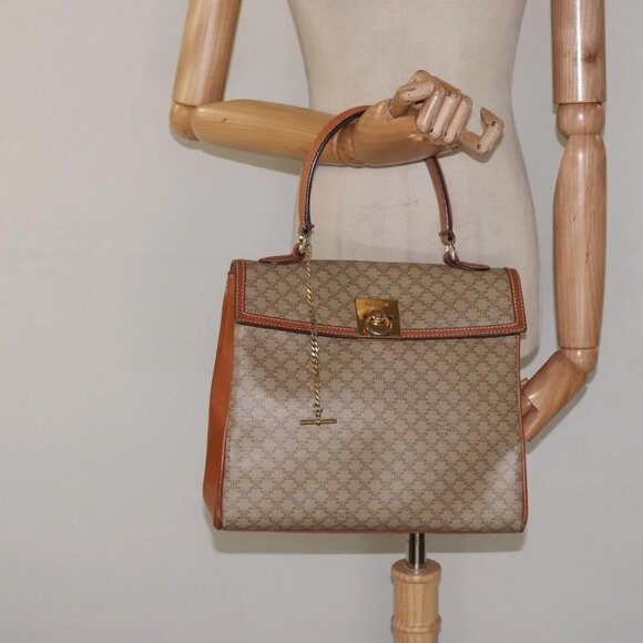 CELINE Macadam Canvas Hand Bag PVC Beige Gold Auth - Picture 1 of 16